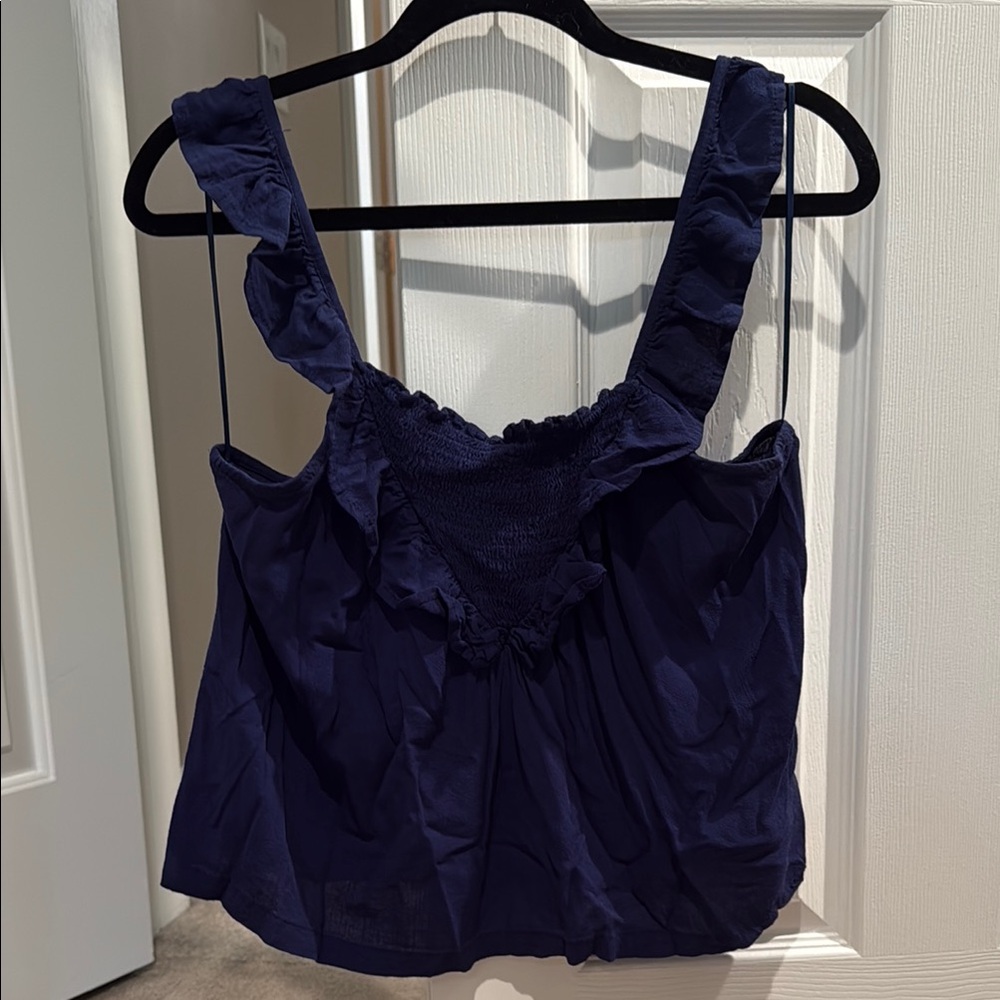 Aqua Navy Ruffle Blouse